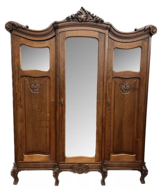 Unique Antique French Louis XV oak mirrored armoire/wardrobe with drawers