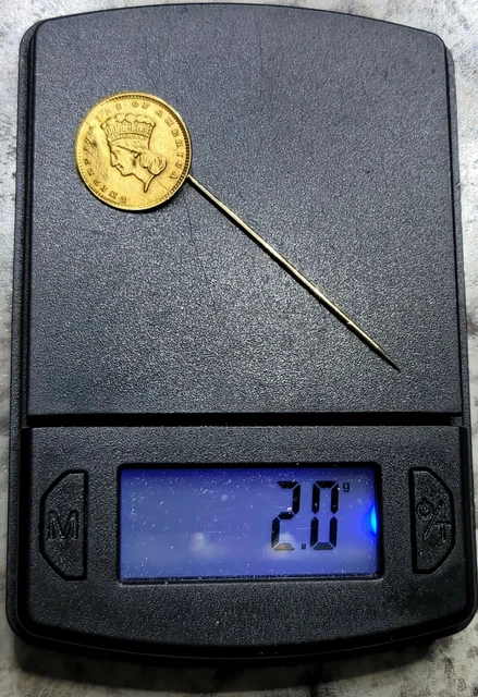 Gold Stick Pin With 1856 - 1889 Gold Indian Princess Head Gold Dollar