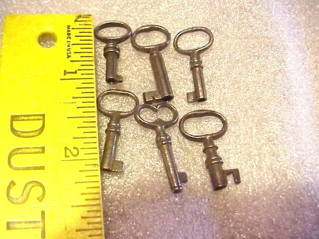 VINT OPEN BARREL SMALL 1"  SKELETON KEYS Cabinet Drawer Keys ANTIQUE Lot of 6