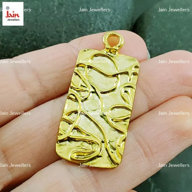 22 Kt Real Solid Yellow Gold Rectangle Bohemian Tribal Ethnic Necklace Pendant