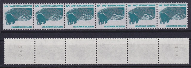 Bund 1448 u RM 6er Streifen 500 SWK 5 Pf postfrisch weiße Gummierung