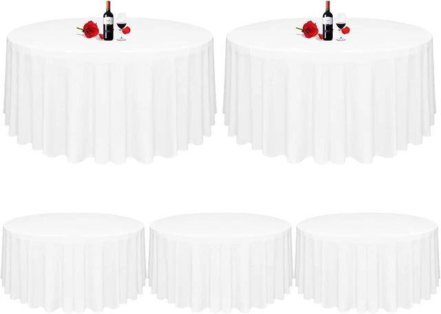 MTREO 5 Pack Round Tablecloth 120 Inch Polyester Round Table Cloths White Table