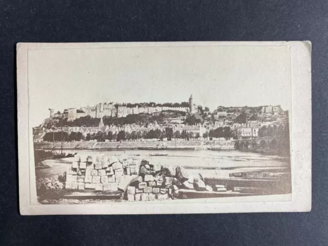 France, Chinon, vue générale du château et des remparts, vintage albumen print,