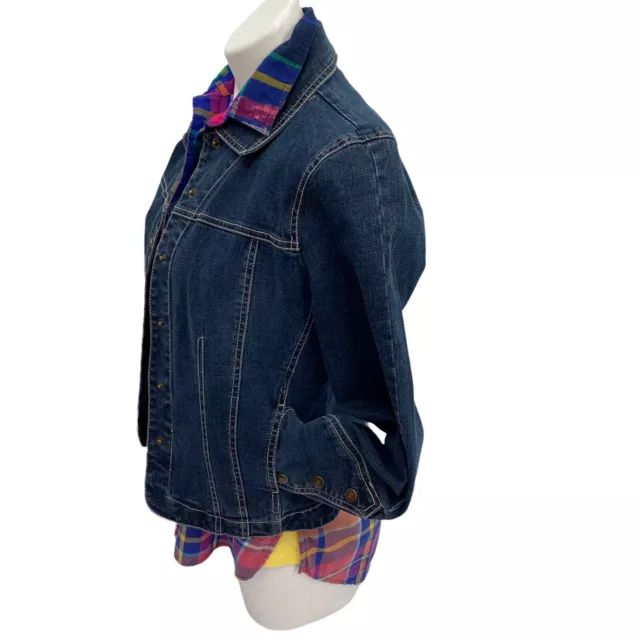 Old Navy Womens Upcycled Plaid Button Up Size Small Boho Lotus Bleach Ombre Coat 4