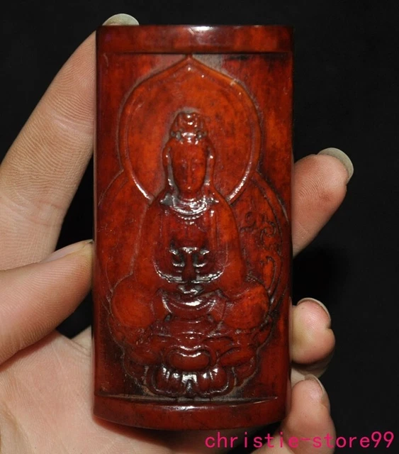 3.2" Tibet Buddhism temple cow carved Kwan-Yin GuanYin Buddha Talisman pendant