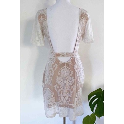 EUC For Love and Lemons San Marcos Backless White and Tan Lace Mini Dress Small