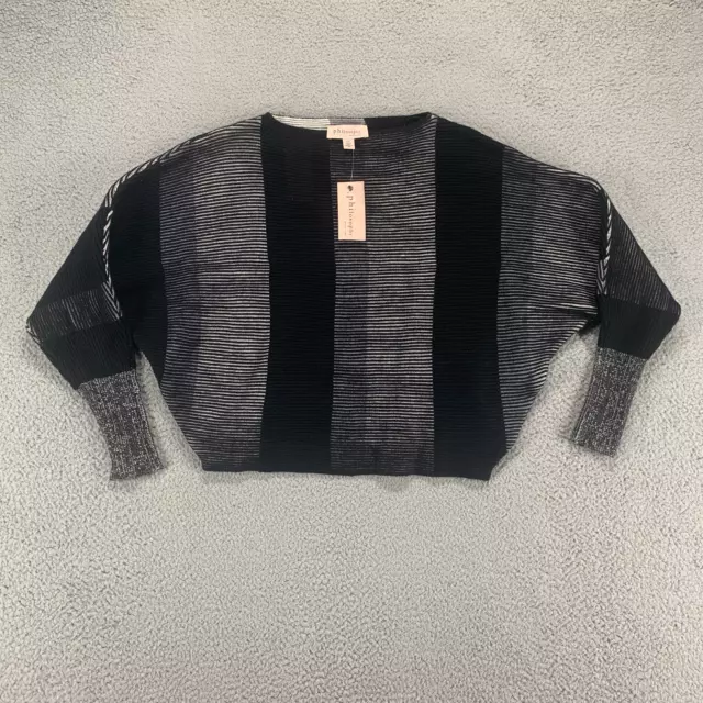 Philosophy Sweater Womens Large Gray Black Crop Long Sleeve Striped Knit Ladies