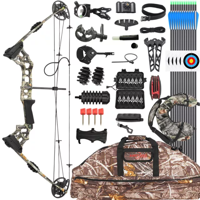 Compound Bow Set 20-70lbs Adjustable Archery Hunting Target RH LH Arrow Shooting