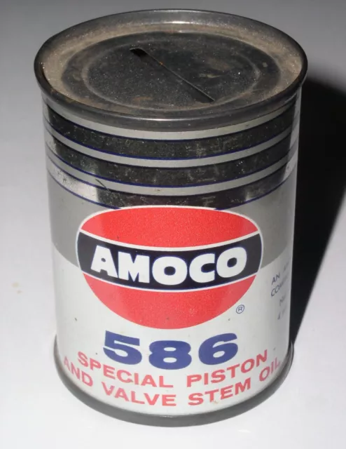 AMOCO 586 Special Piston and Valve Stem Oil small Tin Coin Bank~American Oil Co.