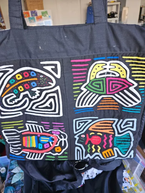 TOTE BAG FROM Panama large black with bright colored designs $0.99 ...