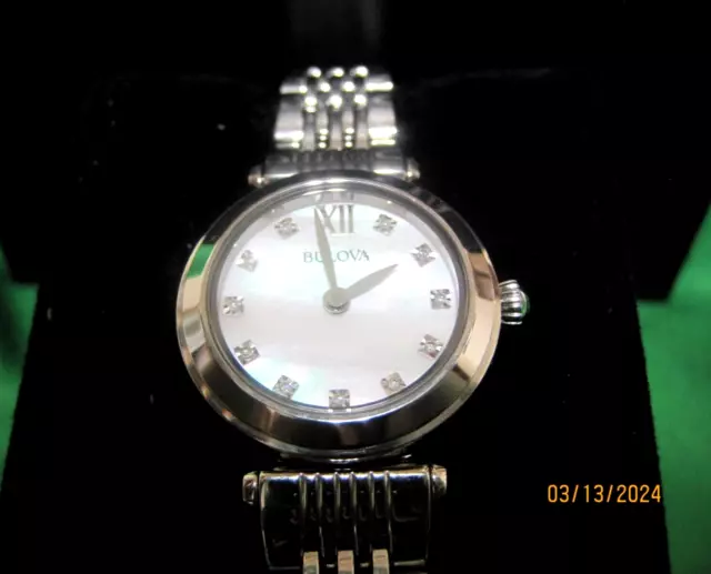 Bulova Ladies Petite Stainless Steel Quartz Watch MOTHER OF PEARL 96P167 !!