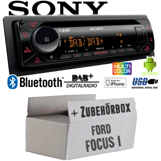 Autoradio Sony Bluetooth | DAB+ | CD/MP3/USB KFZ PKW Einbauset für Ford Focus 1