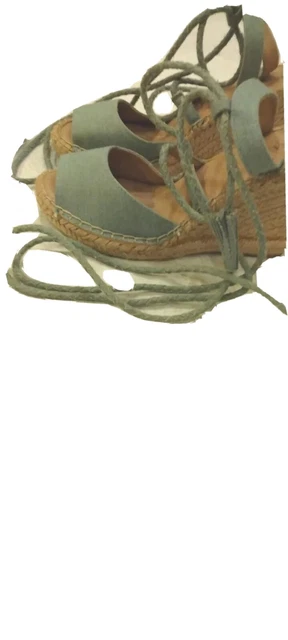 DENIM ESPADRILLES LADIES sz. 8.5, Platform 1" with 4.5" Wedge, Laces Up the Leg