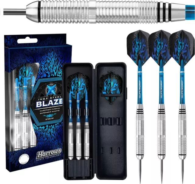 Harrows Blaze INOX Steel Darts Set: Includes Supergrip Shafts, 100 Micron...