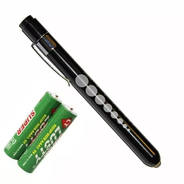 Reusable NURSE Aluminum Penlight Pocket Medical LED with Pupil Gauge + Batteries