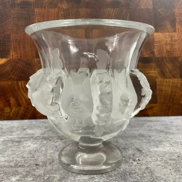 Vintage Lalique Dampierre Bird Flower Crystal Vase 4.75" 3