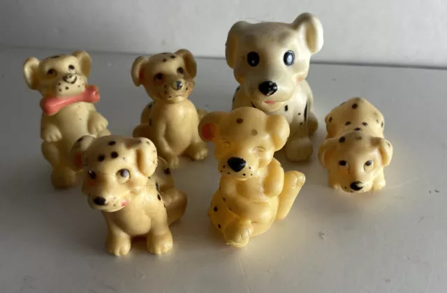 Vintage Dalmation Dog Figures Set Vinyl Toys Finger Puppets 1.5-2.5" Lot Of 6