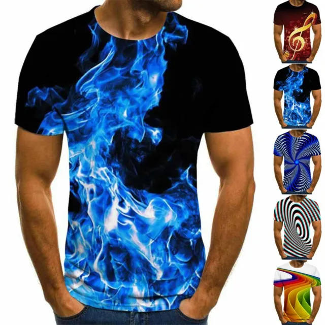 Uomo 3D-Print Collo T-Shirt Moda Immagine Vestiti Manica Corta Top Camicia