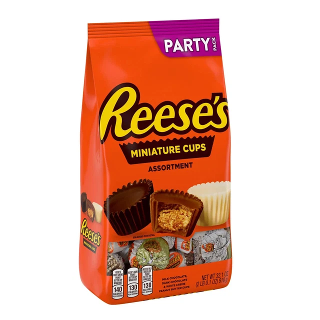 REESE'S Miniatures Assorted Cups Candy, Bulk Candy, 32.1 oz, Bulk Party Bag