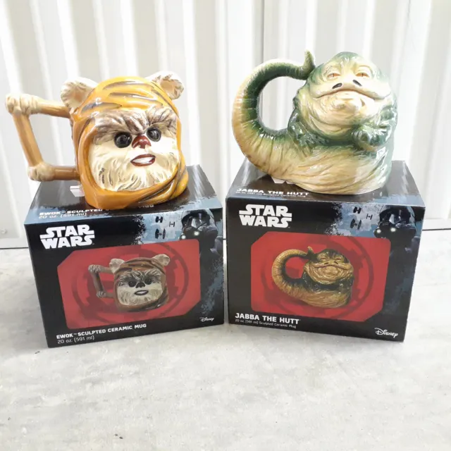 Star Wars Jabba The Hutt & Ewok Sculpted Ceramic Coffee Soup Mug Cup 20oz Vandor