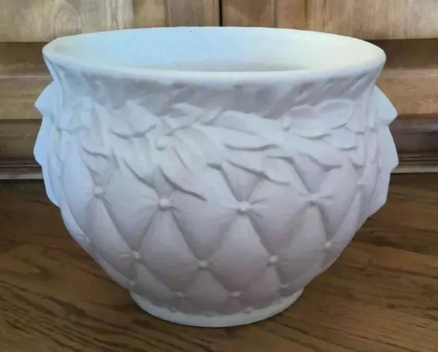 Large McCoy White Quilted Diamond Deco Leaves & Berries Jardiniere Planter Pot