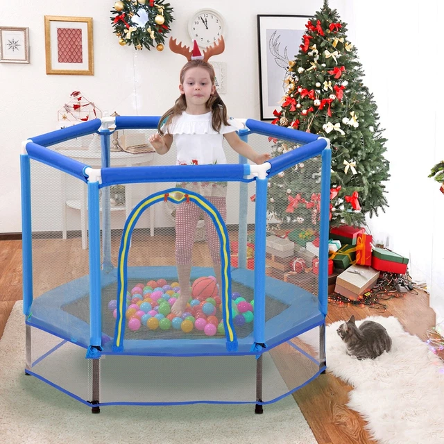 55'' Toddlers Trampoline with Safety Enclosure Net Balls Indoor Outdoor Kid Baby