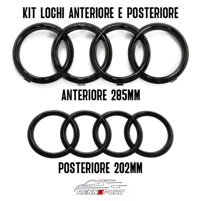 KIT LOGO STEMMA AUDI NERO LUCIDO ANTERIORE 285 E POSTERIORE 202mm Q2 Q3 Q5 Q8