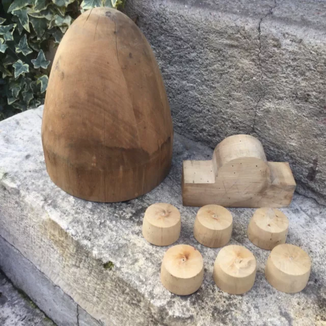 Lot Ancienne Marotte / Formes À Chapeau En Bois De Chapelier Authentiques