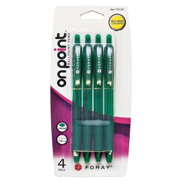 FORAY Retractable Ballpoint Pens, 1.0 mm, Medium Point, Green Barrels, Green ...