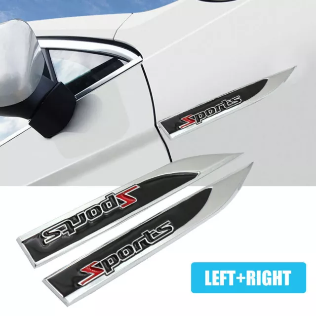 2x 3D Sports Car Logo Metal Emblem Badge Sticker Side Fender Decal Accessories