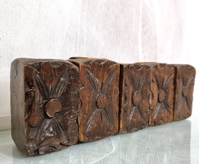5 Victorian rosette wood carving corbel bracket 3" Antique architectural salvage