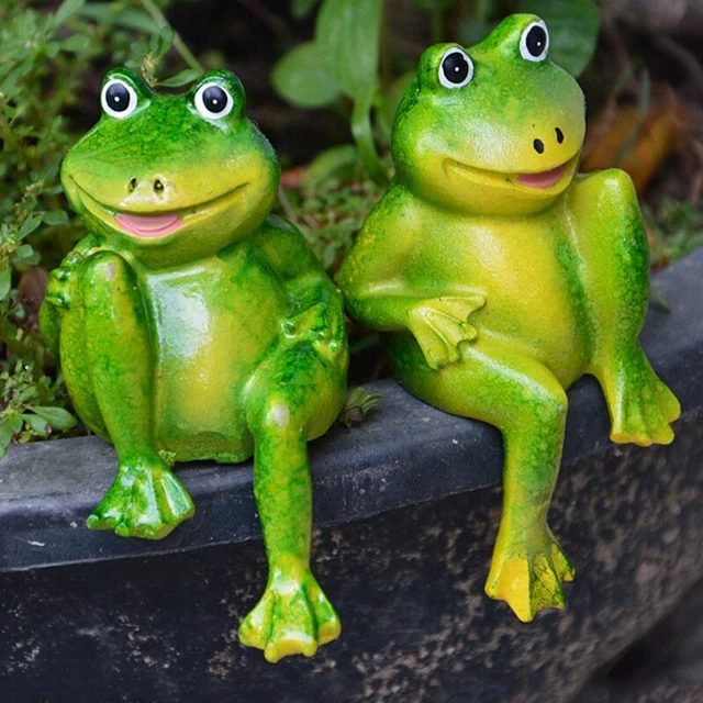 2 Teile / Satz Nette Harz Sitzen FröSche Statue Aussen Garden Dekorative SkuW5M7