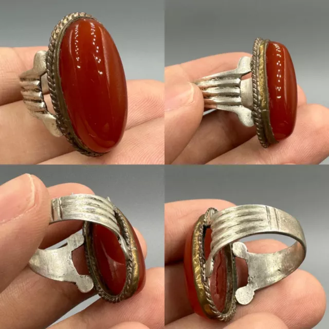 Large Lovely Ancient Roman Agate Stone Solid Silver Old Ring