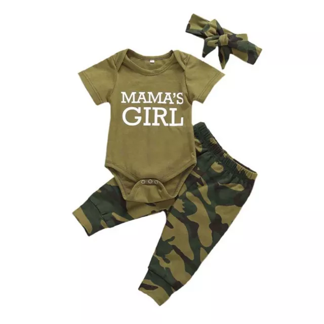 Newborn Infant Baby Boys Girl Clothes Romper Tops Camo Pants Headband Outfit Set 3