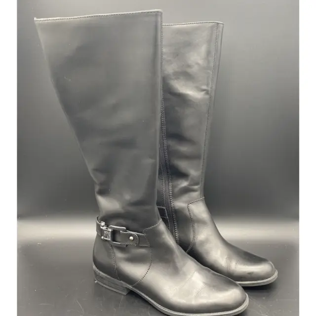 ANNE KLEIN Black Leather Zip Knee High Fashion Boots Size 6.5M