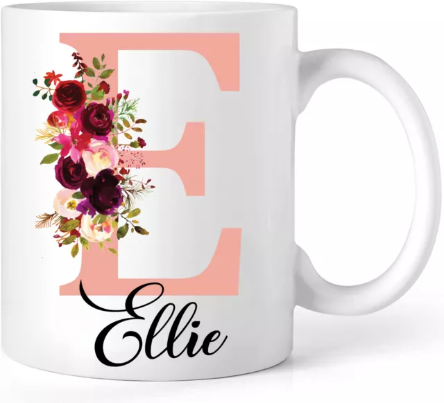 Personalised Name and Initial Mug Gold Floral Alphabet Tea Coffee Mug , Mug Gift