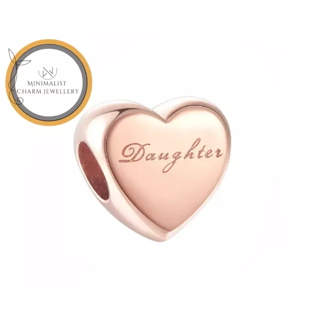 Daughter I Love You Heart Charm, Rose Gold Daughter Charm, Silver, Women Gift