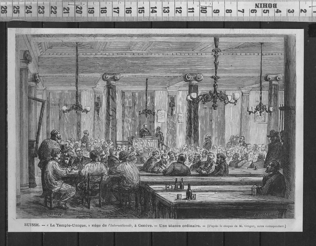 G378 / Gravure 1888 /  Suisse Le Temple-Unique Siege De L Internationale Geneve