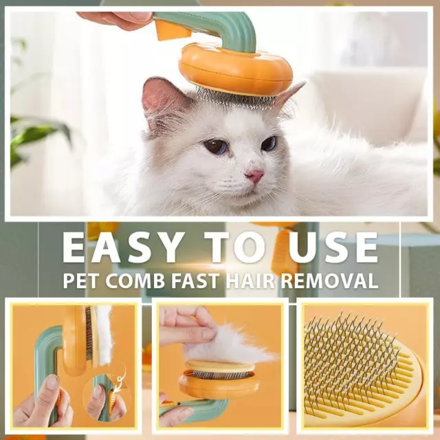 Pumpkin Color Self Cleaning Slicker Comb Pet Dog Cat Puppy Grooming Brush Tools