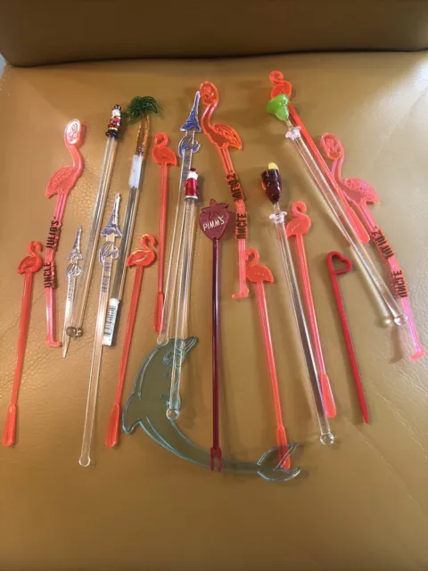 Lot Of 19 Vintage Cocktail Bar Drink Stirrers Swizzle Sticks Picks