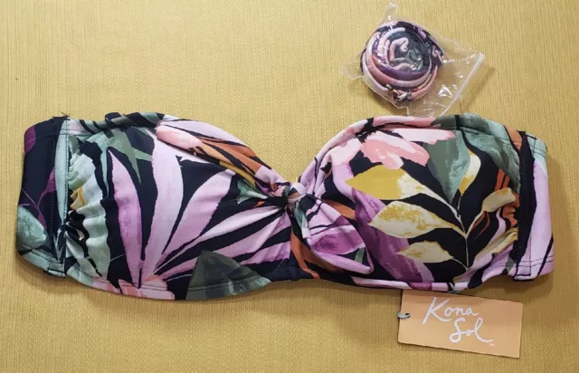 Kona Sol Bikini Top Womens Floral Padded Swimsuit Size M (8-10) NEW