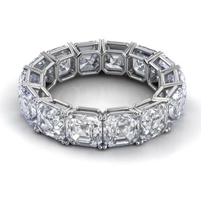 Asscher Coupe 3 CT Vrai Diamant Femme Alliance 14K Blanc or Taille 6 8 5 7 