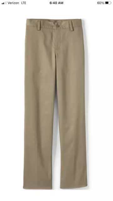 Lands' End Uniform Boys Khaki School Plain Front Chino Pants Size 14 29 X 28