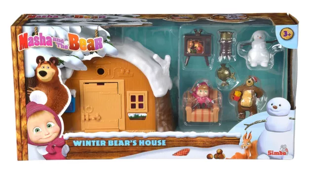 Simba 109301023 - Mascha und der Bär Spielset Winter Bärenhaus, zum Aufklappen,