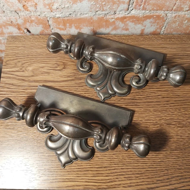 2 Vintage 1970s Gothic Metal Handles Pulls w' Backplate 7 3/4" Long BPC 353-A