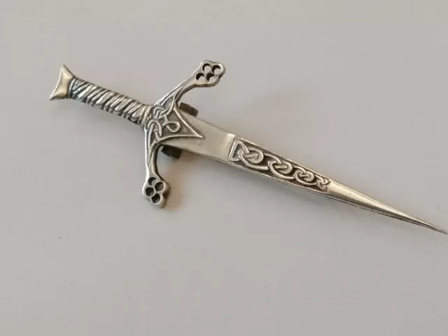 Large Antique victorian Silver Celtic Sword Brooch