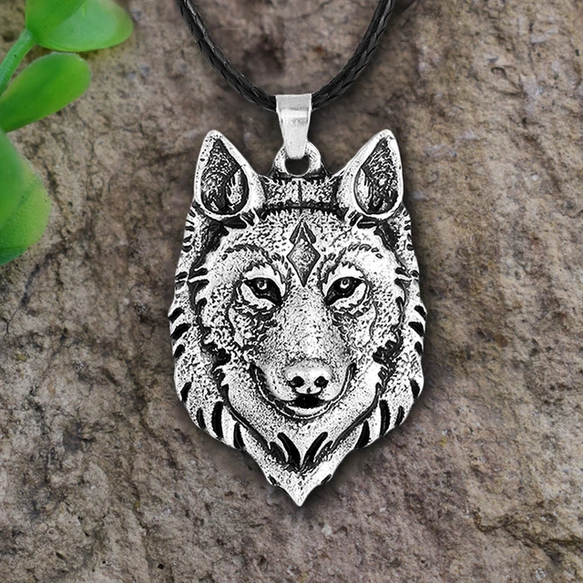 TÊTE DE LOUP argent tibétain pendentif collier amulette animal - Main Image