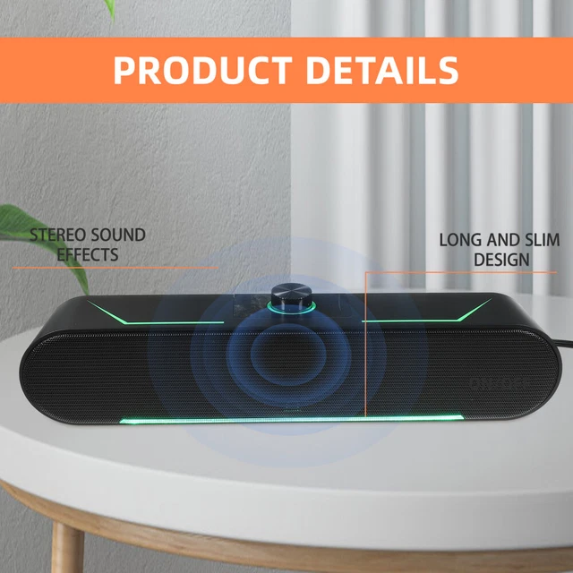 WIRED LONG LUMINOUS Stereo Speaker Soundbar System For Tablet £26.98