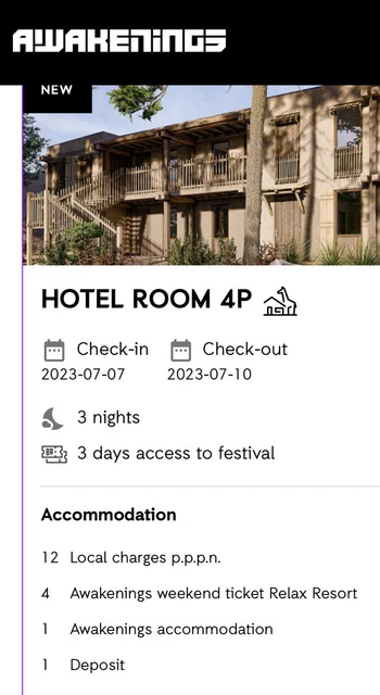 Awakenings Summer Festival 4 Tickets, 7, 8 & 9 Juli 2023, 4 Pers. Hotel-Apartm.