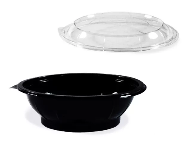 100 Salatschalen und Deckel 500 ml PET schwarz Salatbecher (74358+74350)